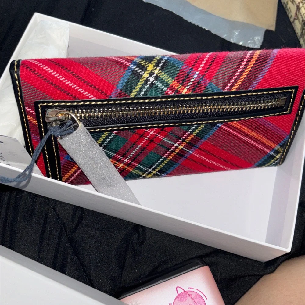 Dooney 🆕 Tartan Continental Clutch wallet red  plaid woven cotton fabric - Picture 5 of 5